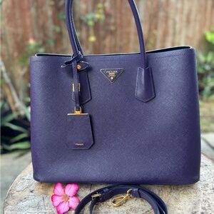 Prada Purple Saffiano Leather Double Handle HandBag